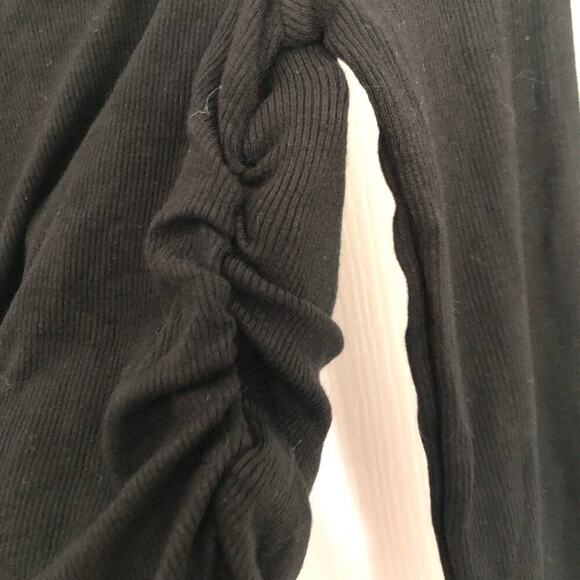 Commense Mock Neck Slinky Long‎ Sleeve Ribbed Knit Cropped Top Black Medium NWT - Picture 6 of 11